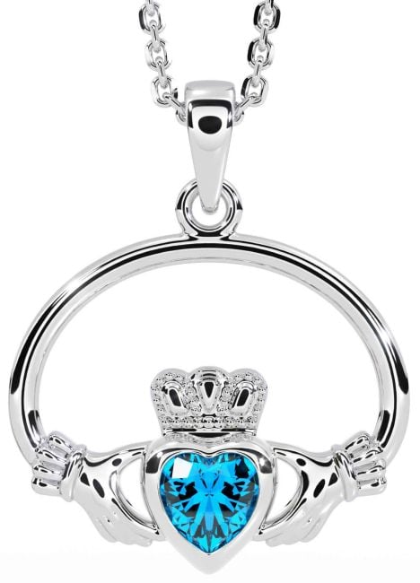 Topaz White Gold Claddagh Necklace