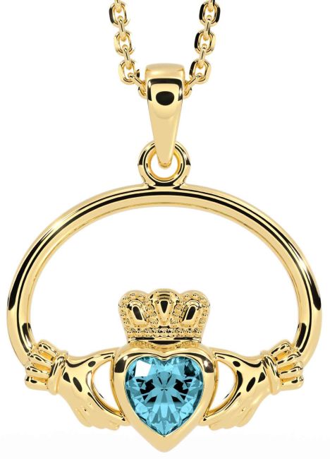 Aquamarine Gold Claddagh Necklace