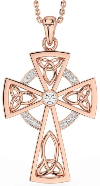 Diamond Rose Gold Silver Celtic Cross Necklace