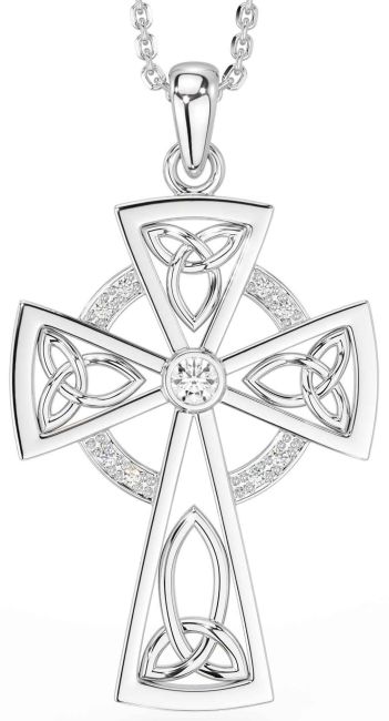 Diamond Silver Celtic Cross Necklace
