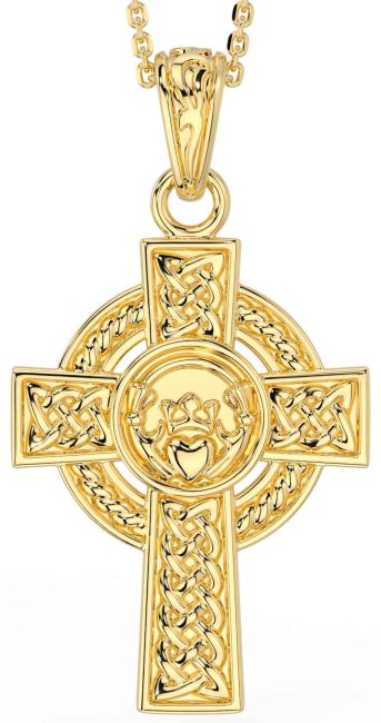 Gold Silver Celtic Cross Claddagh Necklace