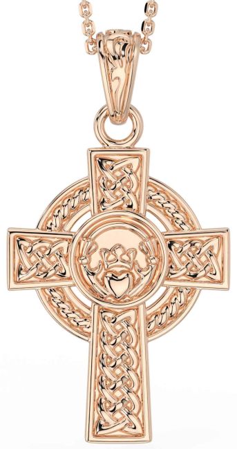 Rose Gold Celtic Cross Claddagh Necklace