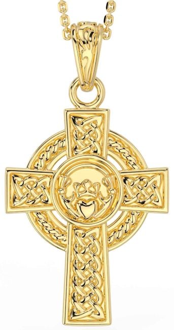 Gold Celtic Cross Claddagh Necklace