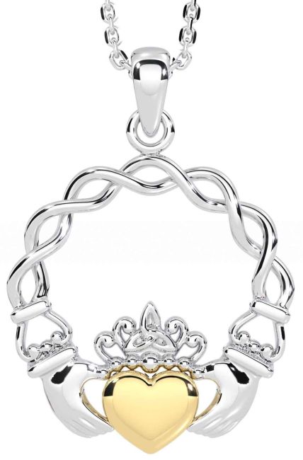 Gold Silver Celtic Claddagh Necklace