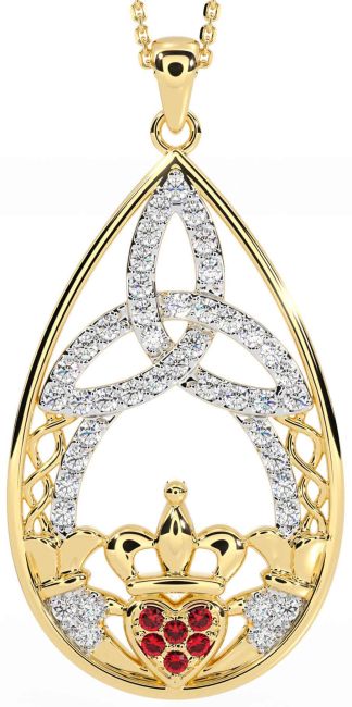 Diamond Ruby Gold Silver Claddagh Celtic Trinity Knot Necklace