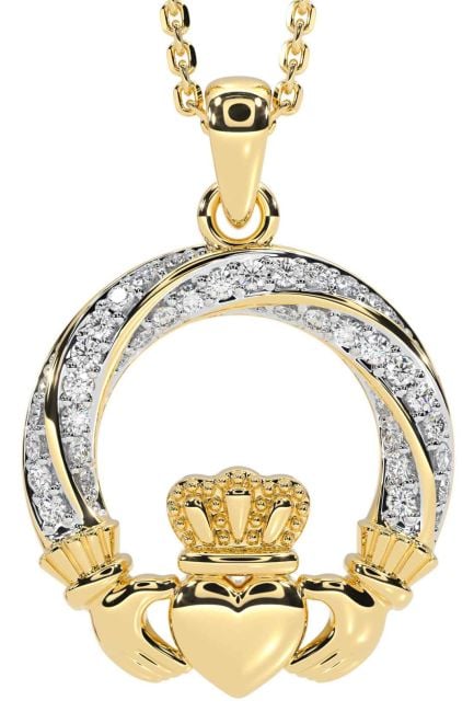 Diamond Gold Silver Claddagh Necklace