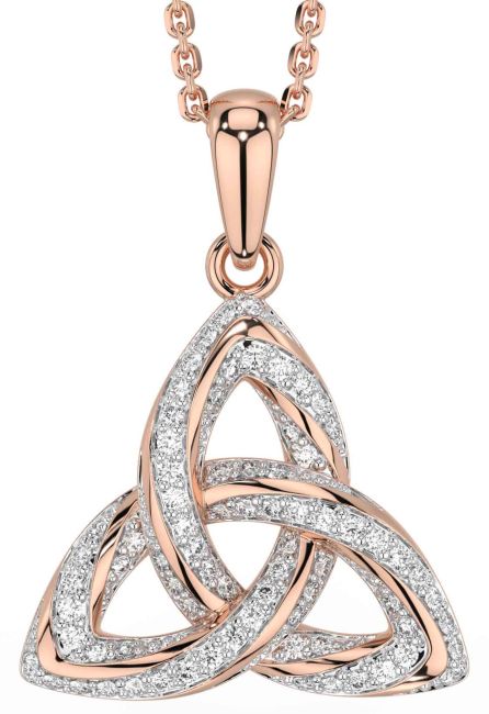 Diamond Rose Gold Silver Celtic Trinity Knot Necklace