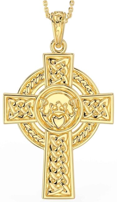 Gold Silver Celtic Cross Claddagh Necklace