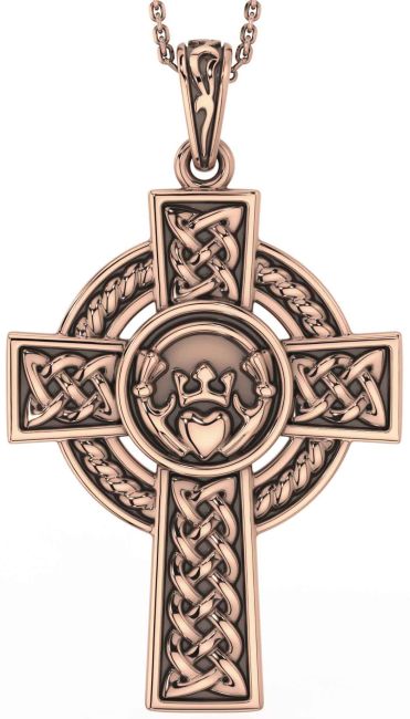 Rose Gold Black Rhodium Celtic Cross Claddagh Necklace