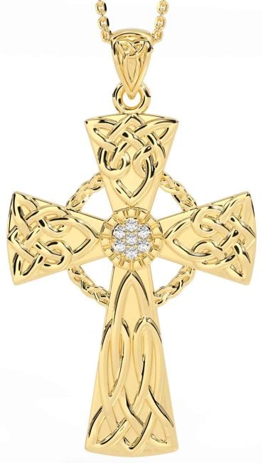 Large Diamond Gold Silver Celtic Cross Necklace