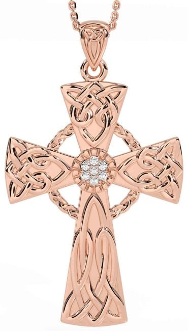 Large Diamond Rose Gold Celtic Cross Necklace