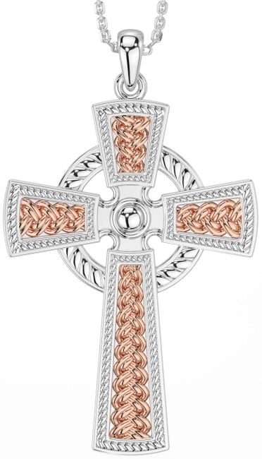 Large Rose Gold Silver Celtic Cross Necklace