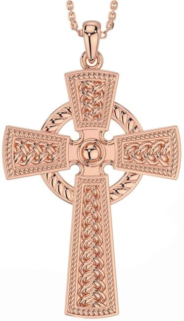 Large Rose Gold Silver Celtic Cross Necklace