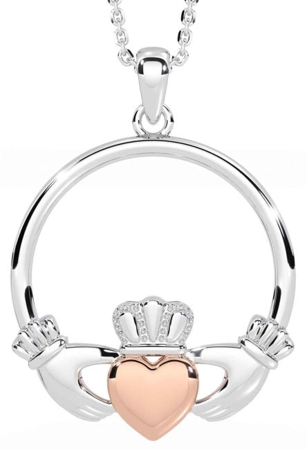 Rose Gold Silver Claddagh Necklace