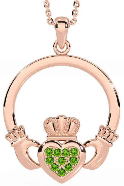 Peridot Rose Gold Silver Claddagh Necklace