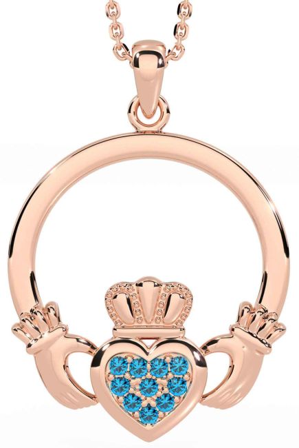 Topaz Rose Gold Silver Claddagh Necklace
