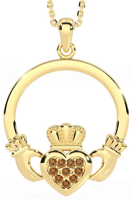 Citrine Gold Silver Claddagh Necklace