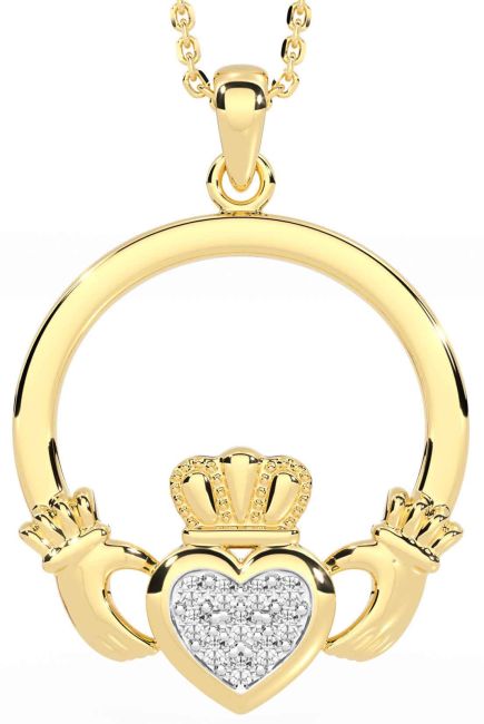 Diamond Gold Silver Claddagh Necklace