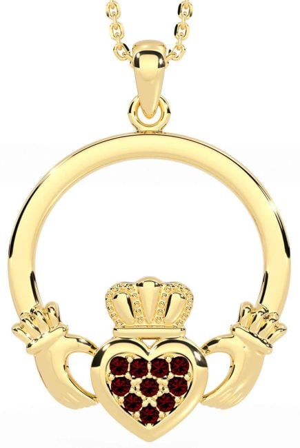 Garnet Gold Silver Claddagh Necklace