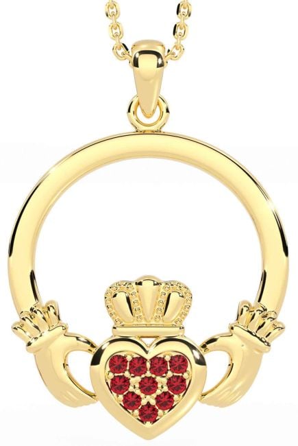 Ruby Gold Silver Claddagh Necklace