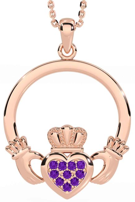 Amethyst Rose Gold Claddagh Necklace