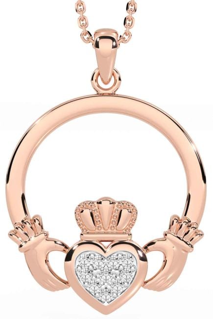 Diamond Rose Gold Claddagh Necklace