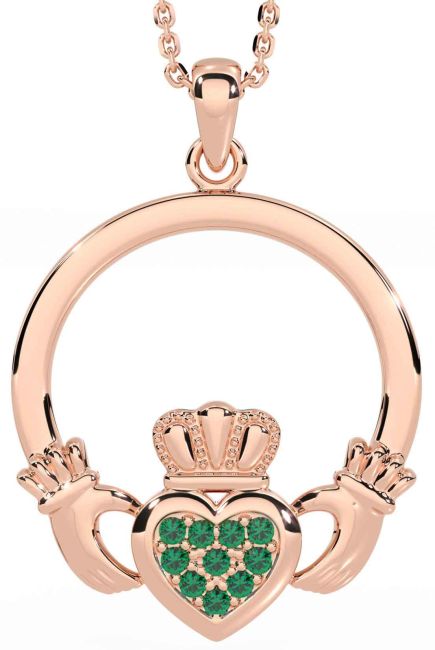 Emerald Rose Gold Claddagh Necklace