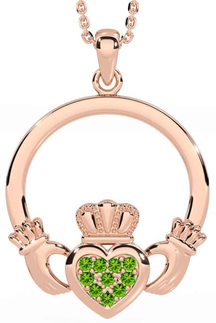 Peridot Rose Gold Claddagh Necklace