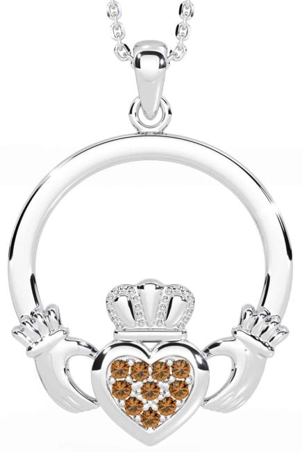 Citrine Silver Claddagh Necklace