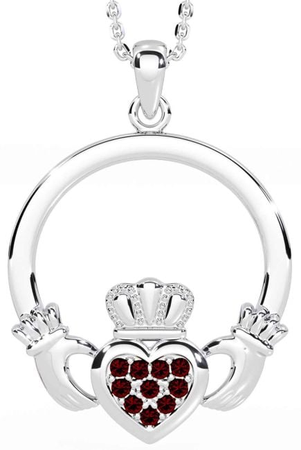 Garnet Silver Claddagh Necklace