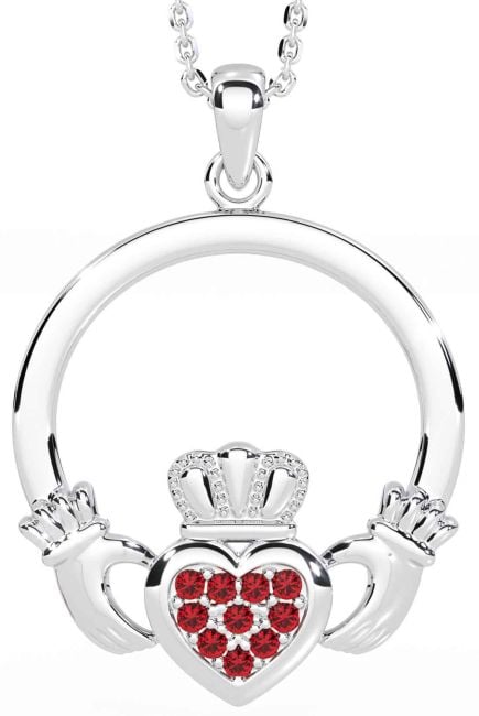 Ruby Silver Claddagh Necklace