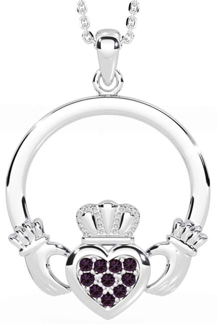 Alexandrite White Gold Claddagh Necklace