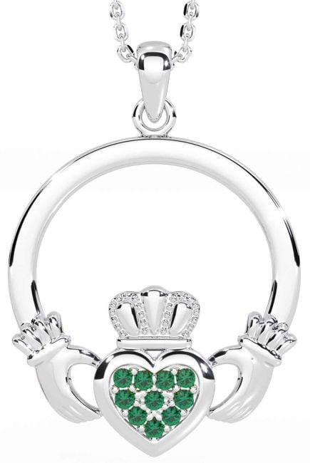 Emerald White Gold Claddagh Necklace
