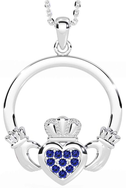 Sapphire White Gold Claddagh Necklace