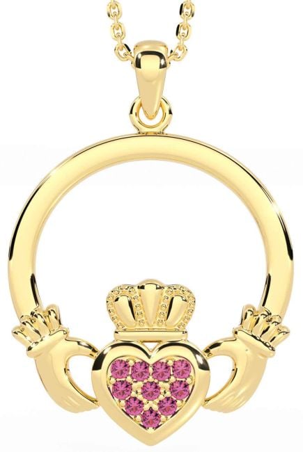 Pink Tourmaline Gold Claddagh Necklace