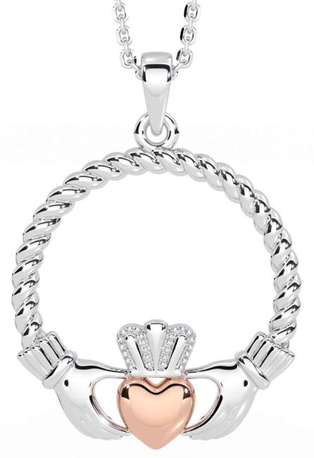 Rose Gold Silver Celtic Claddagh Necklace