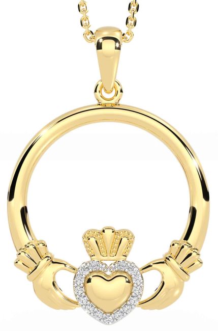 Diamond Gold Silver Claddagh Necklace