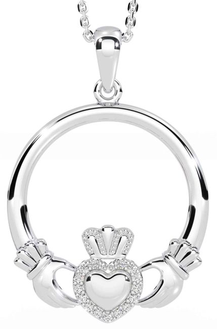 Diamond Silver Claddagh Necklace