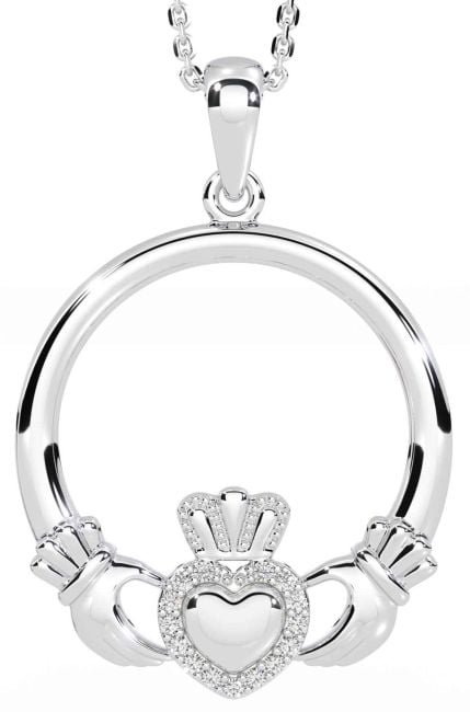 Diamond White Gold Claddagh Necklace