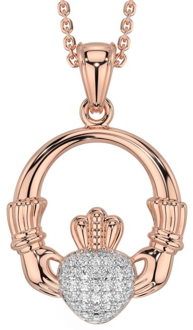 Diamond Rose Gold Claddagh Necklace