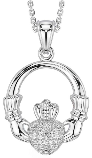 Diamond Silver Claddagh Necklace