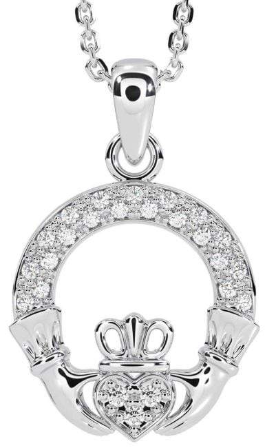 Diamond Silver Claddagh Necklace