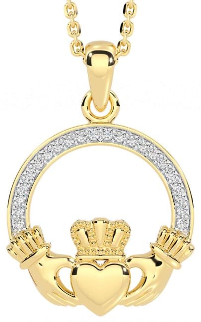 Diamond Gold Silver Claddagh Necklace
