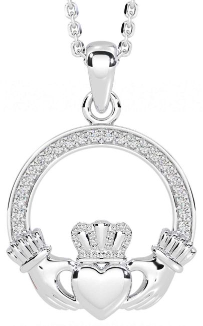 Diamond White Gold Claddagh Necklace