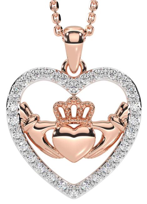 Diamond Rose Gold Claddagh Necklace