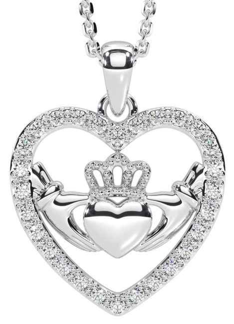 Diamond White Gold Claddagh Necklace