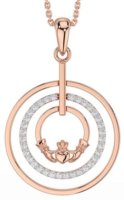 Diamond Rose Gold Silver Claddagh Necklace
