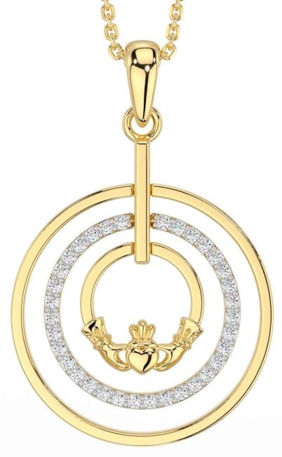 Diamond Gold Silver Claddagh Necklace