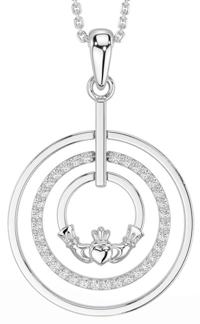 Diamond Silver Claddagh Necklace
