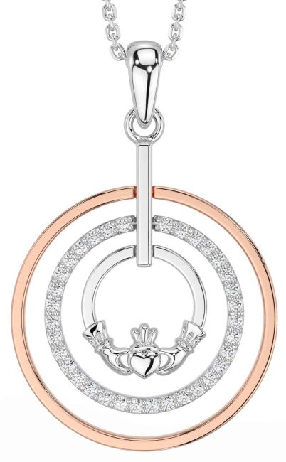 Diamond White Rose Gold Claddagh Necklace